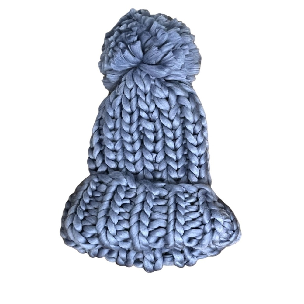 Urban NWT Women's Chunky Knit Cuff Stocking Hat Pom Blue‎ Retails $34